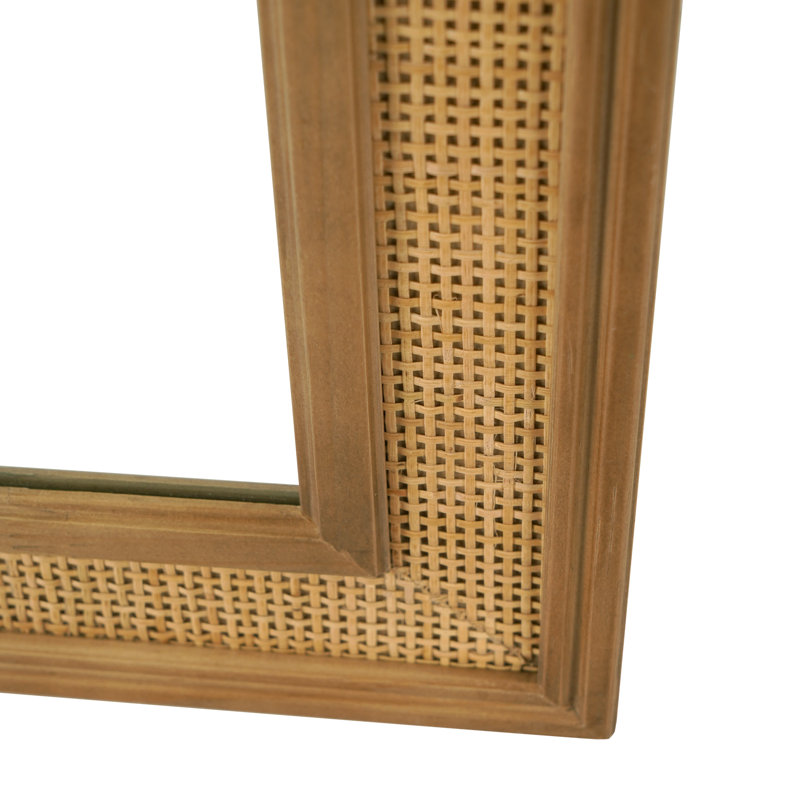 Rexford  Natural Wood Rattan Mirror Farmhouse Wall Decoration, 34" x 27"