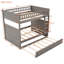 Lit superposé double au-dessus de double avec lit gigogne simple, lit superposé en bois de pin avec garde-corps, gris brossé (ancien SKU: LT000044AAN)