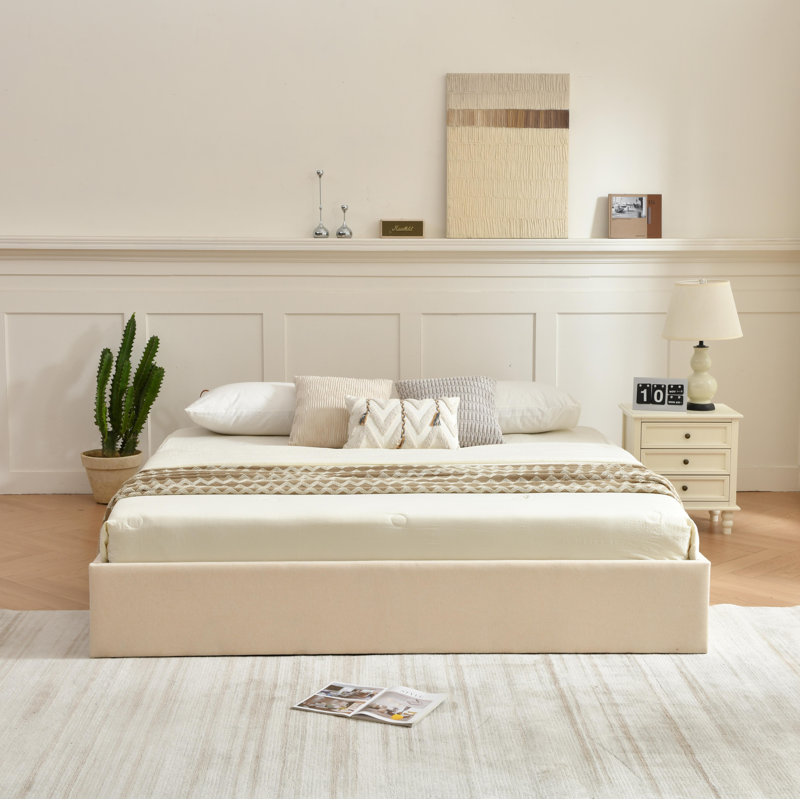Lit de rangement relevable Braud, Roi, Beige