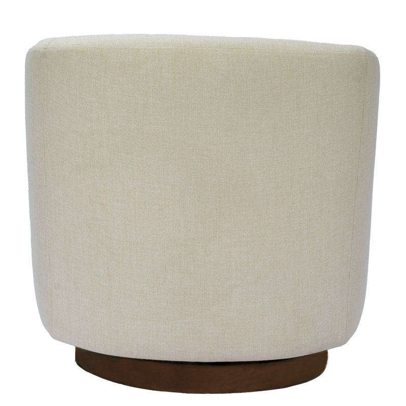 Beige Performance Fabric Swivel Barrel Chair with Wooden Base