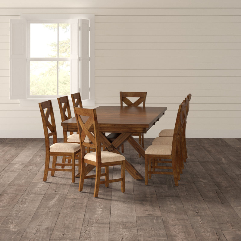 Grabel Trestle Dining Set, 9 piece: 1 Table, 8 Chairs