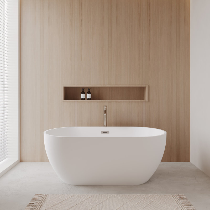 Juno 63'' x 32'' Soaking Acrylic Bathtub with Faucet, Matte White/Brushed Nickel