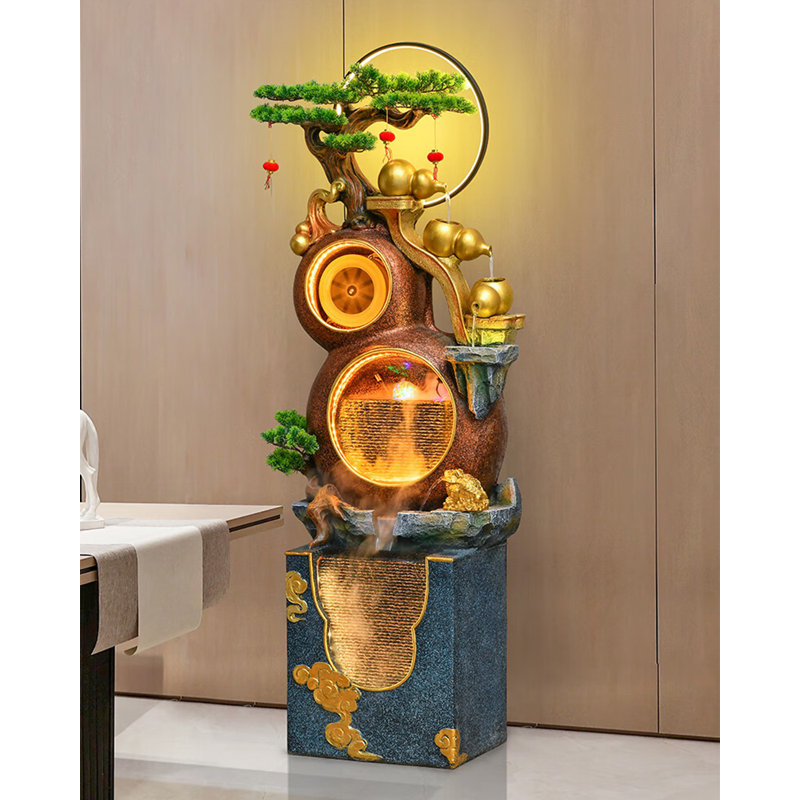 Neo-Chinese Style Resin Artistic Flowing Water Ornament, 42.52" H x 15.35" W x 9.84" D
