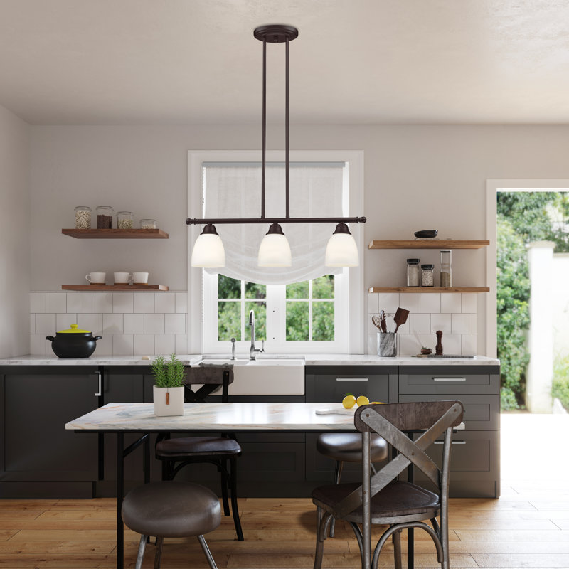 Luminaire suspendu linéaire à 3 lumières pour îlot de cuisine Mayday, Bronze