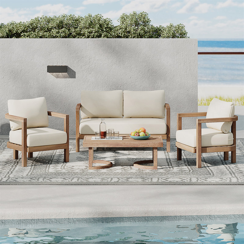 Trevohn Outdoor Seating Group with Cushions, 4 Pcs: 1 Table, 1 Loveseat, 2 Chairs
