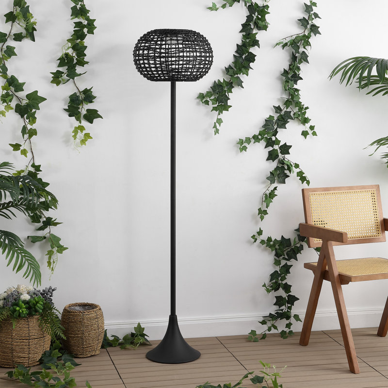 Lampe sur pied à DEL à énergie solaire pour l'intérieur et l'extérieur à DEL 58 po Jaemin, Noir