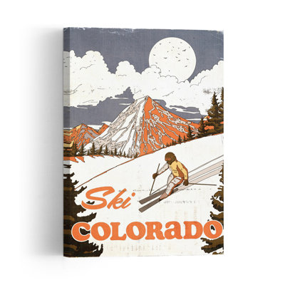 Impression d'art mural rétro vintage abstrait de paysage de montagne au clair de lune et au ski dans les montagnes du Colorado