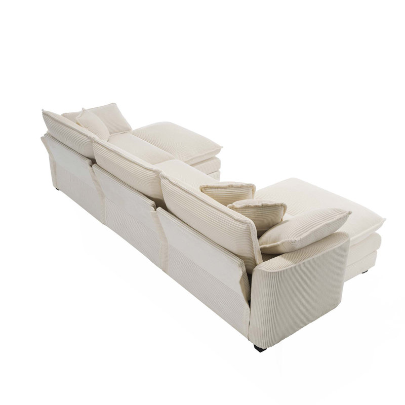 Très grand canapé modulaire à coussins modulaires avec repose-pieds, canapé d'angle modulaire rembourré en U confortable, velours côtelé beige clair