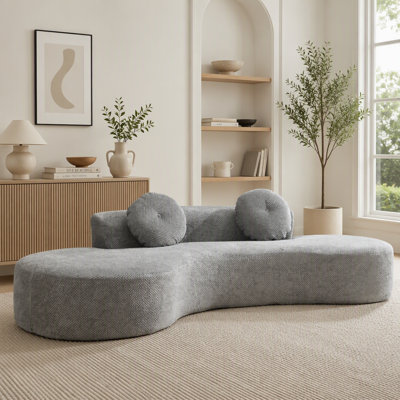 Modern Minimalist Curved Sofa, Cloud Couch 3-4 Seater with 2 Pillows, No Assembly Required, Anti-Wrinkle Point-Shaped Corduroy, Gray