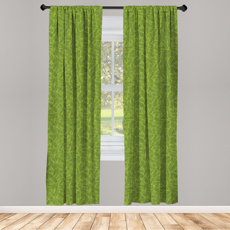 Rideaux 4 panneaux East Urban Home Philodendron, contours de feuilles naturelles, vert olive, L 56 po x L 84 po