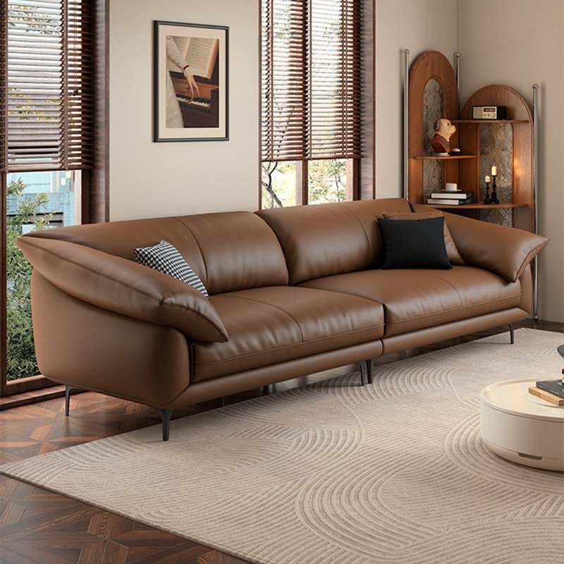 Creamy-white Genuine Leather Modular Sofa cushion couch, H 32,28 po x l 98,43 po x P 38,58 po, Coffee