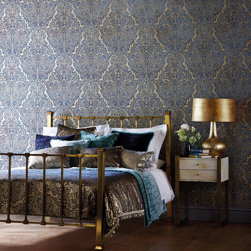 Aurelia 10.05m x 68.6cm Pearl Wallpaper Roll, Sapphire