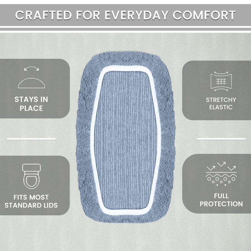 Tapis pour salle de bain Dobrinka, Bleu, 10 po x 22 po (couvercle de réservoir)