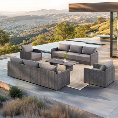 Ensemble de meubles de patio 9 pièces pour l'extérieur, ensemble de conversation Canapé de patio en corde de PP avec coussins et tissage manuel de table, sièges profonds, meubles pour porche de jardin gris