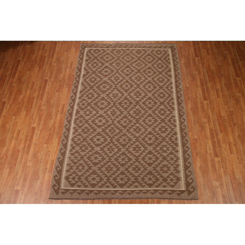Geometric Kilim Brown Wool Area Rug 7x10
