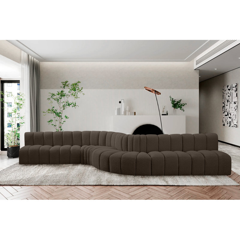 Canapé et méridienne rembourrés Hygerta, Tissu brun bouclé