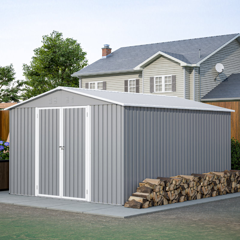 10 ft. W x 12 ft. D Outdoor Metal Storage Shed Foundation Kit Included