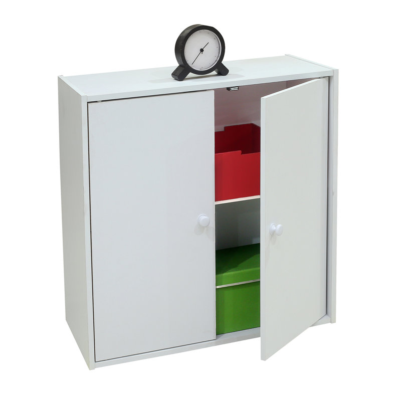 White Wood Adjustable 2-Tier Kids Bookcase with Doors