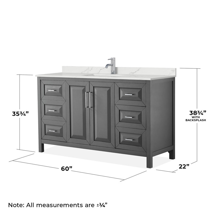 Ensemble de meuble-lavabo simple 60 po avec plateau en quartz Daria, Quartz Giotto, Gris, Chrome poli