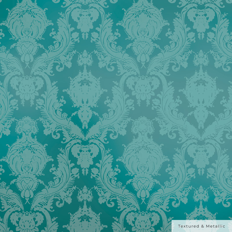 Kerens 16.5' L x 20.5" W Peel and Stick Wallpaper Roll, Victorian Teal