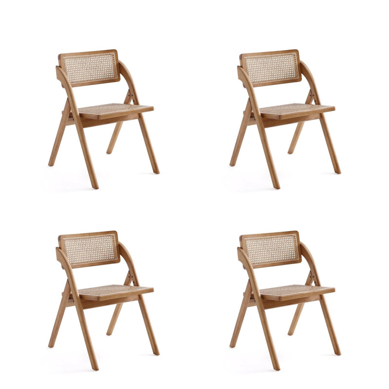 Moses Solid Wood Folding Dining Chair in Black and Natural, Black, 4