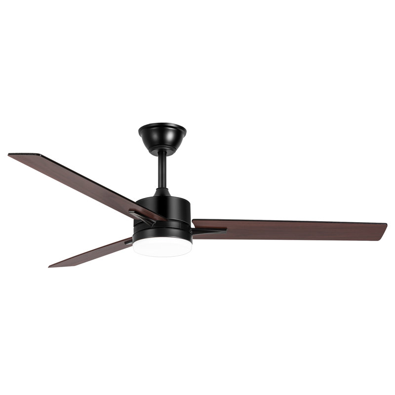 52" 3-Blade Matte Black LED Standard Ceiling Fan with Remote Control and Light Kit Included