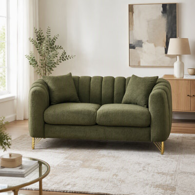 61" Chenille Loveseat Sofa,Luxury 2 Seater Deep Couch,Modern Tufted Couch, Gold Metal Legs Sofa For Living Room, Bedroom, Apartment (Green)