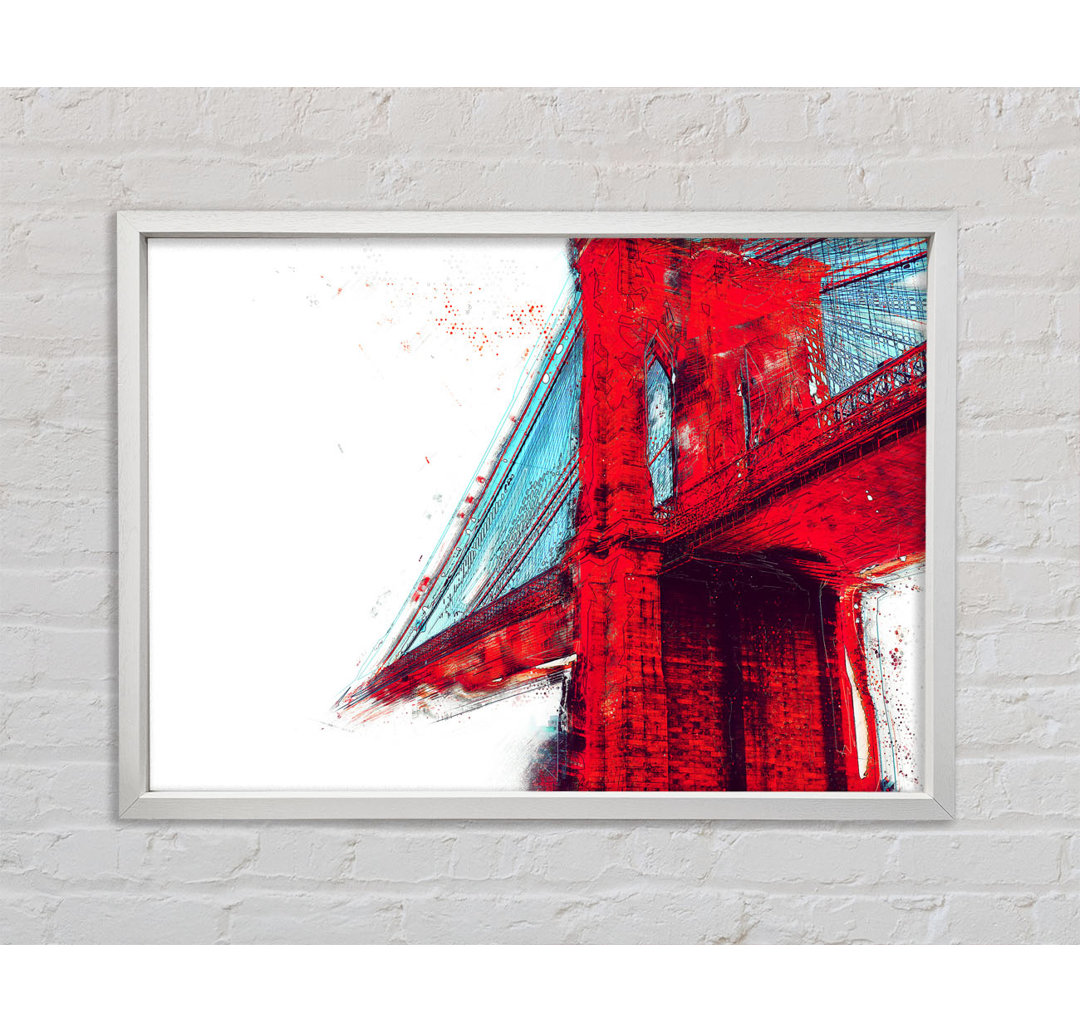 Red Funky Brooklyn Bridge - Einzelner Bilderrahmen Kunstdrucke auf Leinwand