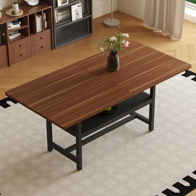 Table de salle à manger en panneau de fibres à densité moyenne texturée noyer avec plateforme de rangement, 71 x 35,4 po | Idée de cadeau