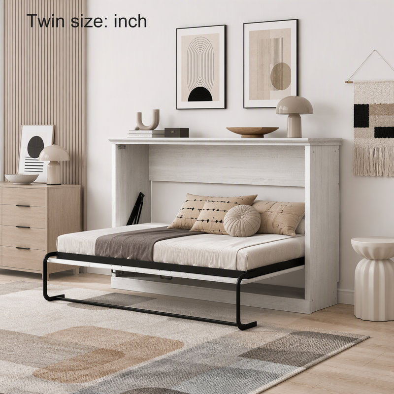 Lit escamotable horizontal avec armoire et conception peu encombrante
