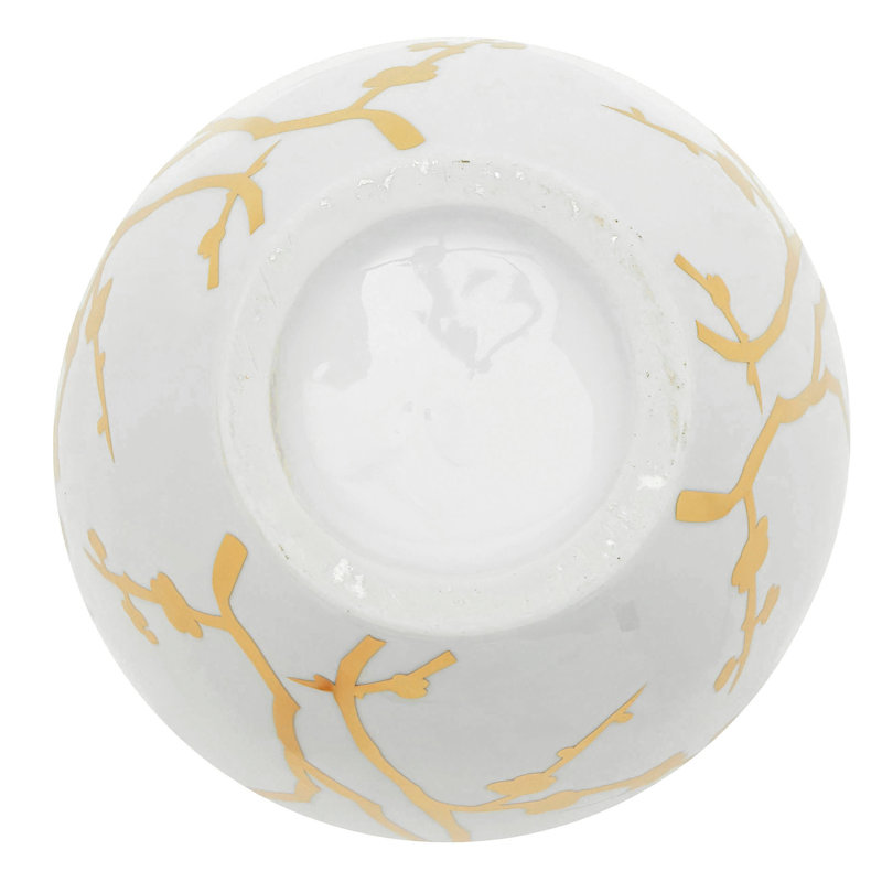 10" Gold Branches Vase, White