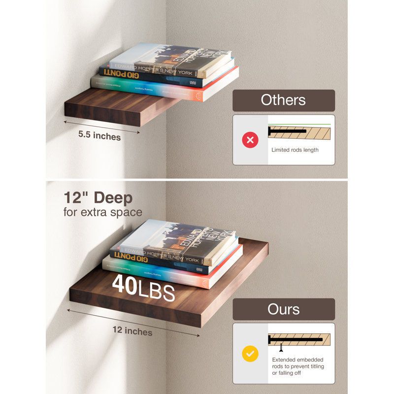 Tablettes flottantes en bois d'acacia pour mur