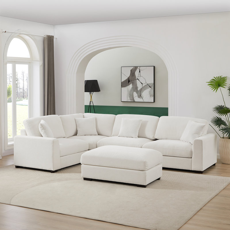 Eugenija Upholstered Sectional Reversible, White 100% Polyester, null