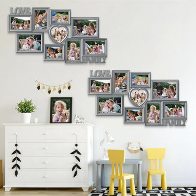 9 Opening Heart Collage Photo Frame, Neutral Gray Finish