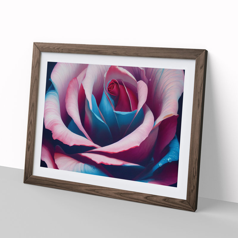 Colourful Rose Flower Vol.4 - Single Picture Frame Painting, Walnut Framed, 34cm H x 46cm W x 2cm D