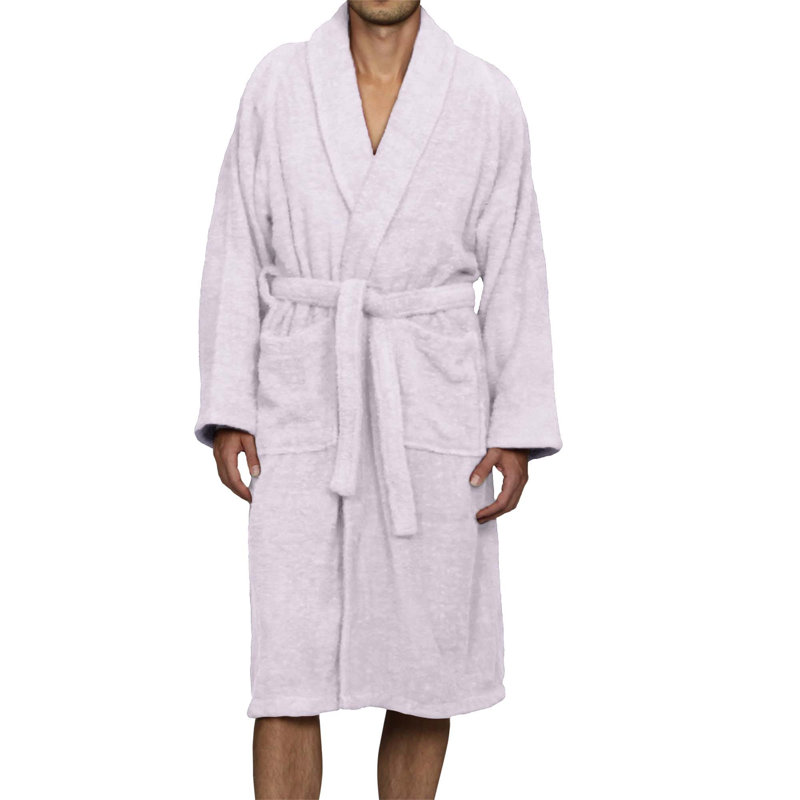 100% Cotton Terry Cloth Gender Neutral Mid-Calf Bathrobe with Pockets, L, Lilac