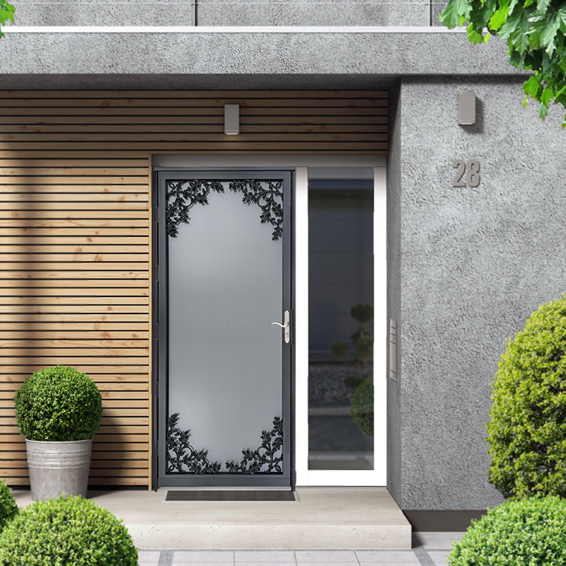 Porte de sécurité de luxe en acier Grisham, porte de tempête en fer 36 po x 80 po, Noir