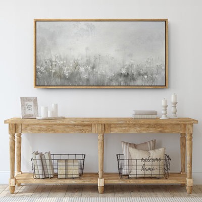 Minimal Botanical Abstract Gray White Wildflower Fields Living Room Extra Large Pictures Framed Canvas Print Wall Art