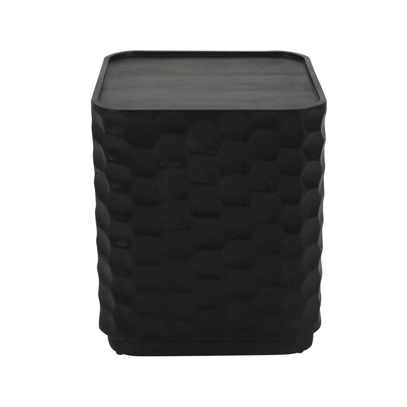 Square Black Solid Wood Accent_End Table, Black