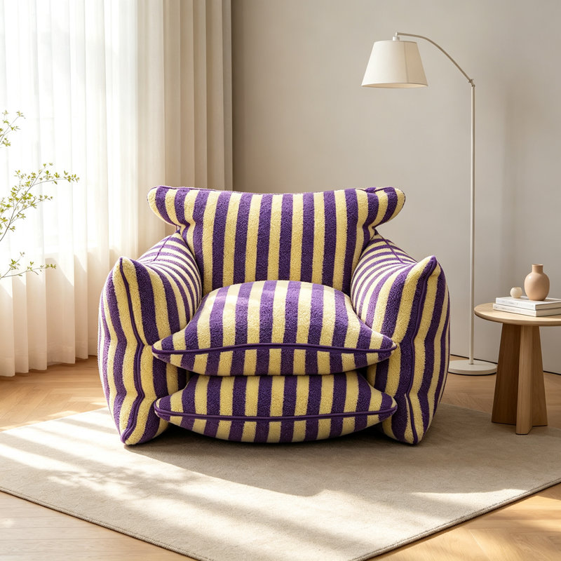 Chaises d'appoint simples en sherpa à rayures, Mauve / jaune Sherpa, H 27,56 po x l 43,3 po x P 35,4 po