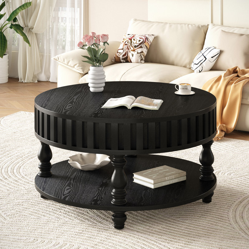 Table basse ronde cannelée 31,49 po Lewis, Noir