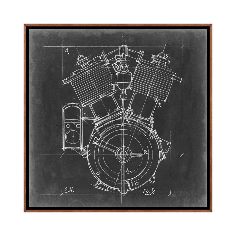 "Moto Engine Blueprint IV" par Ethan Harper, reproduction d’art, H 18 po x l 18 po x 1,5 po, Pas de tapis
