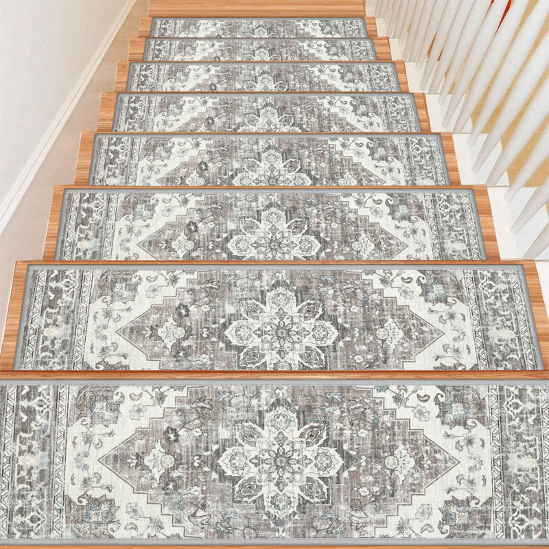 Tapis d'escalier antidérapants pour l'intérieur, Gris/beige