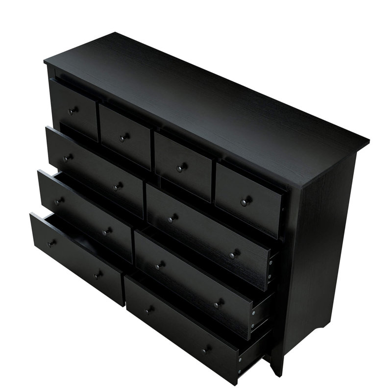 Commode moderne à 10 tiroirs pour la chambre à coucher - Commode large avec rangement spacieux, robuste et sécuritaire, Noir