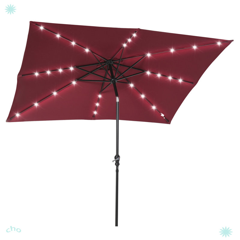 Red Solar LED Lighted Patio Umbrella with Black Frame