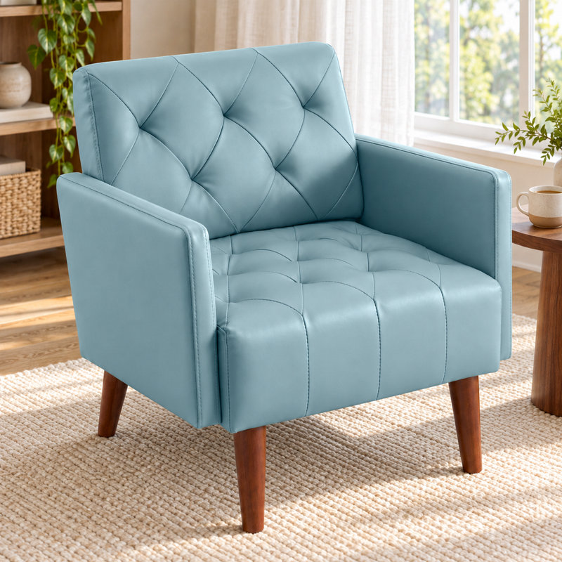 Faux Leather Armchair, Blue Faux Leather