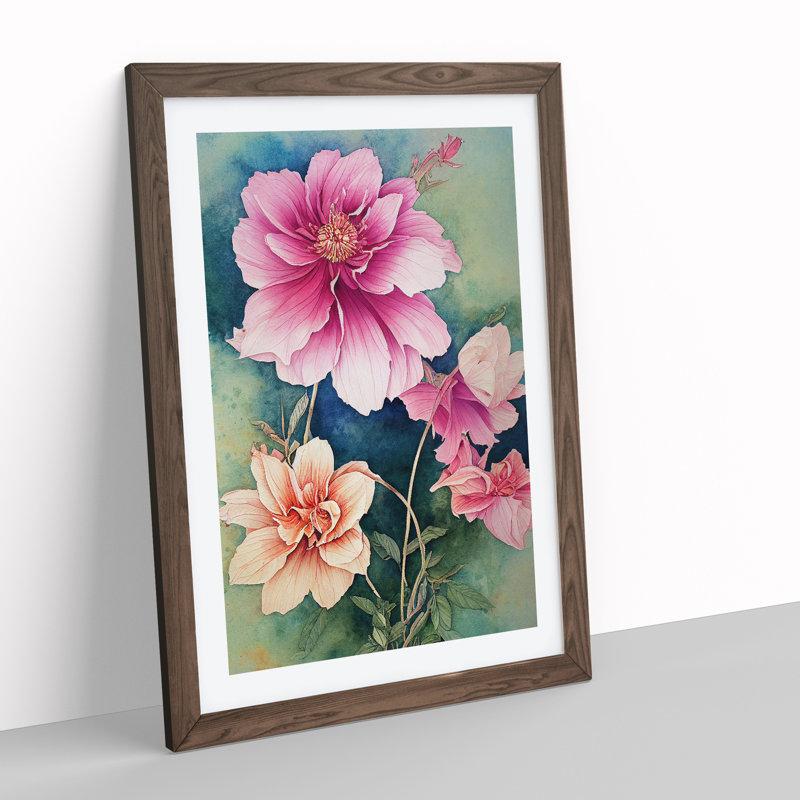 Flowers No.3 - Single Picture Frame Painting, 64cm H x 46cm W x 2cm D, Walnut Framed