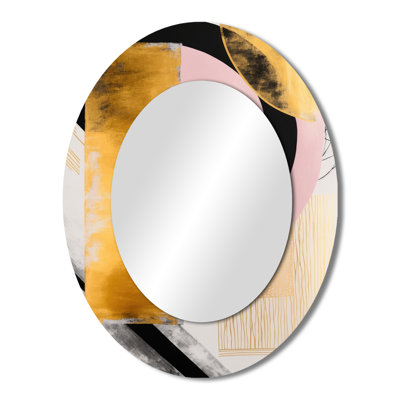 Pink And Gold Art Deco IV - Large Oval Wall Mirror On Metal