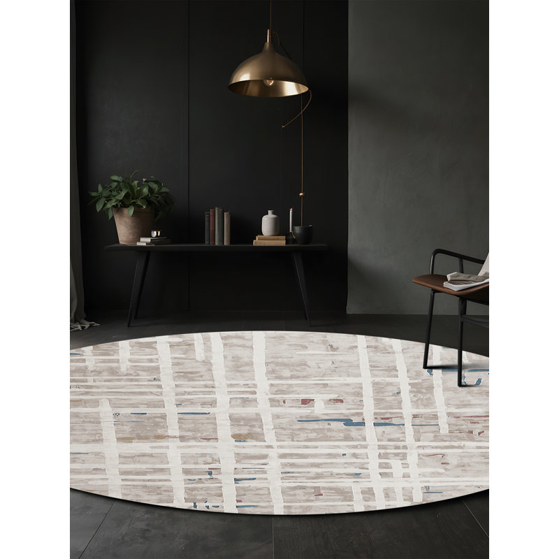 Machine Washable Beige Area Rug, Round 5'