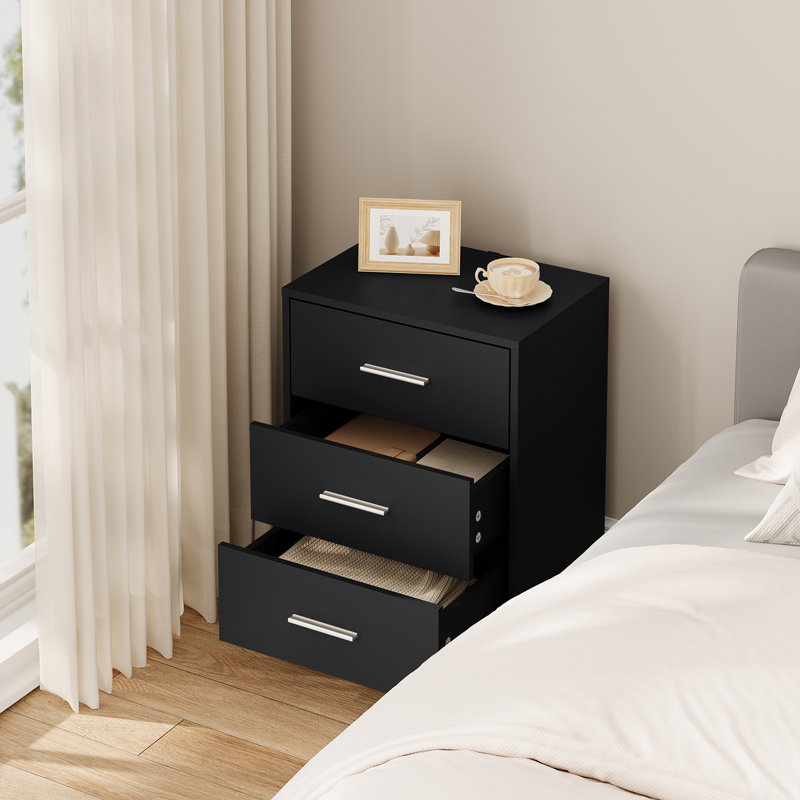 39cm W Manufactured Wood Bedside Table, Black